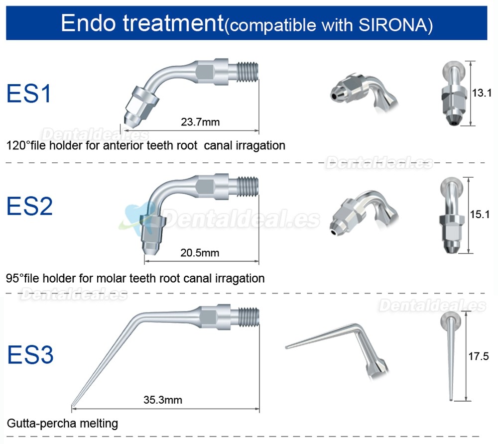 5Pcs Punta ultrasonidos para implantes endodoncia ES3D ES4D ES5D ES10D ES14 ES14D ES15 ES15D compatible con Sirona