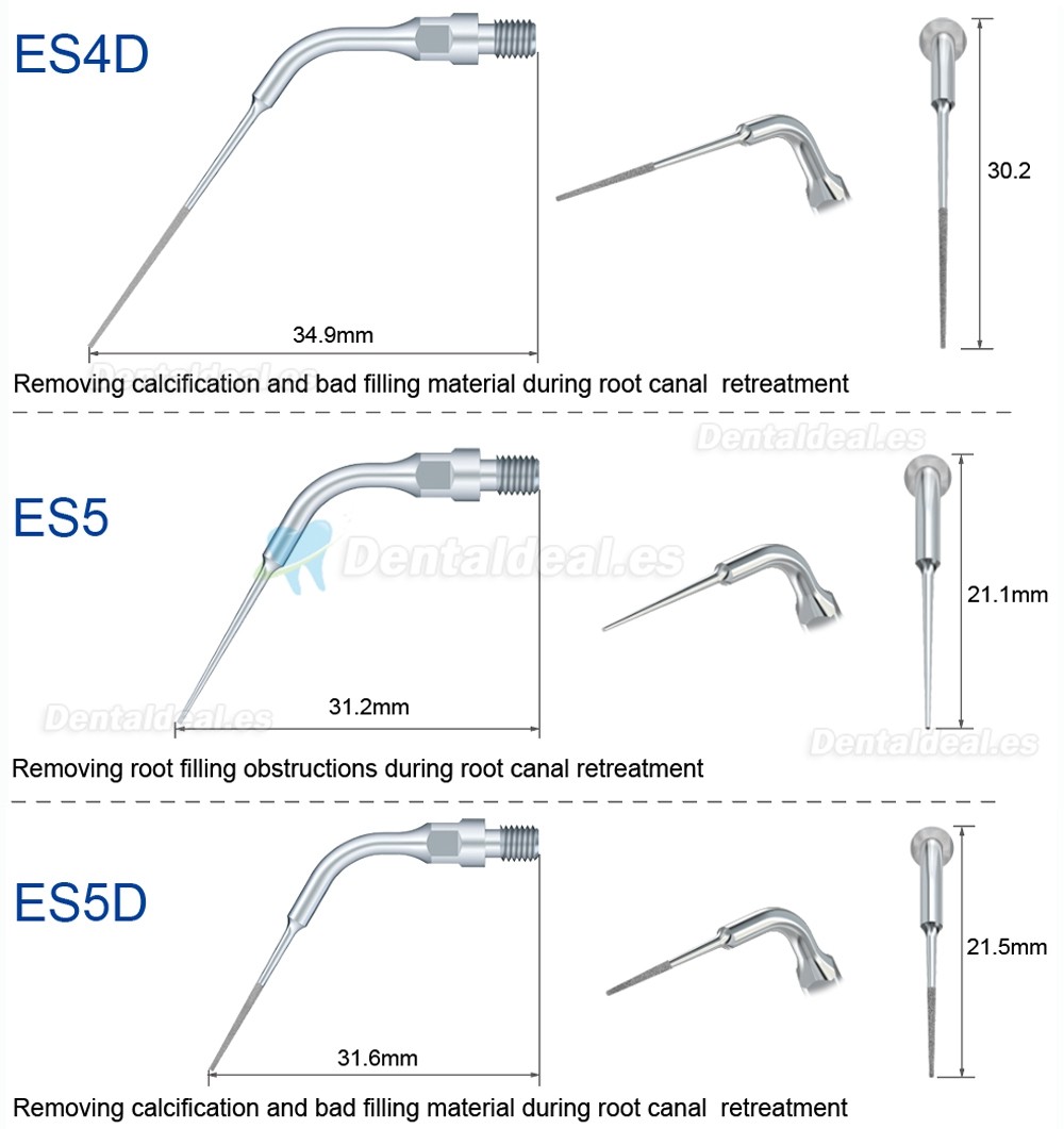 5Pcs Punta ultrasonidos para implantes endodoncia ES3D ES4D ES5D ES10D ES14 ES14D ES15 ES15D compatible con Sirona
