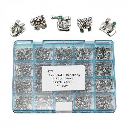 50 cajas de ortodoncia metal brackets tirantes Mini Roth 022 3 Ganchos Con Láser