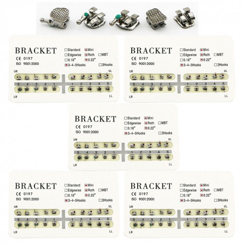 5 Paquetes Brackets Ortodoncia Brackets Metálicos Mini Roth 0.022 345 Ganchos 100 piezas