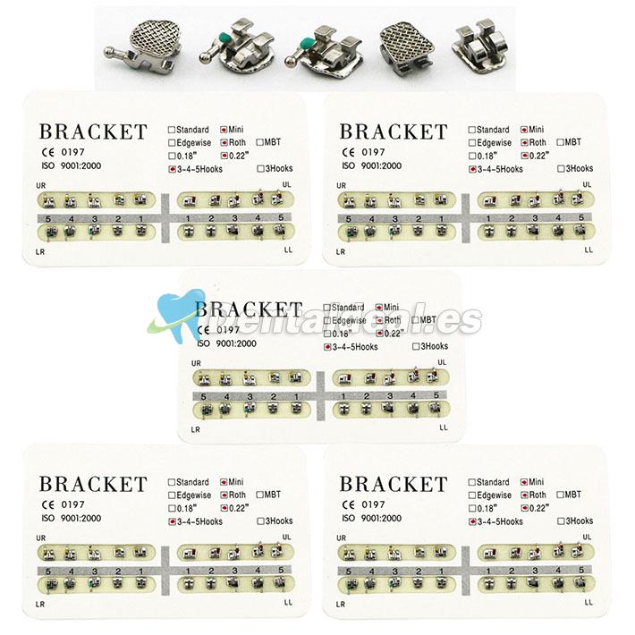 5 Paquetes Brackets Ortodoncia Brackets Metálicos Mini Roth 0.022 345 Ganchos 100 piezas