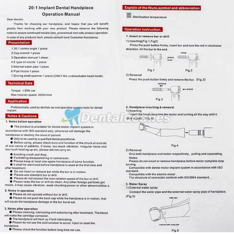 Tealth 3203CH Desmontable Contraángulo Quirúrgico 20:1 reductor para implantes