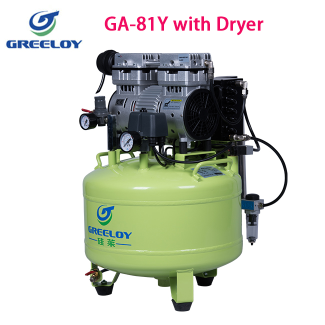 Greeloy 800W Compresores de Aire Sin aceite Dental con secador GA-81Y