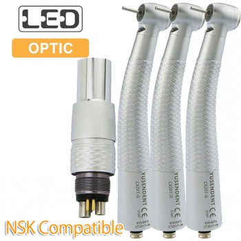 YUSENDENT® CX207-GN-PQ Fibra óptica turbina de alta velocidad NSK Compatible(Turbina dental x3 + Acoplamiento x1)