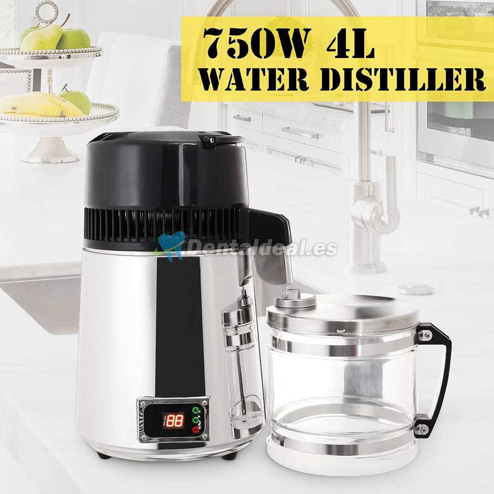 Destilador de Agua Purificador Profesional de Acero Inoxidable 4L 750W con Botella de Conexión del Filtro de Agua para Uso doméstico Laboratorio