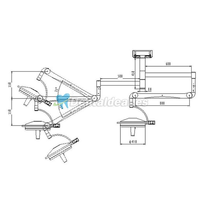 KWS KD-2072B-2 216W Luz de Examen Quirúrgico de Techo con Dos Cabezas LED Lámpara sin Sombra