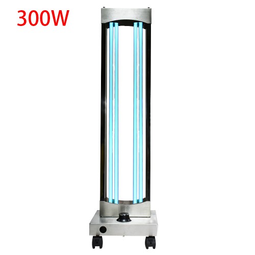 300W Esterilizador de ozono UV profesional Rueda Lámpara germicida Esterilización de luz UVC Desinfección Carro de luz UV Acero inoxidable con sensores de radar