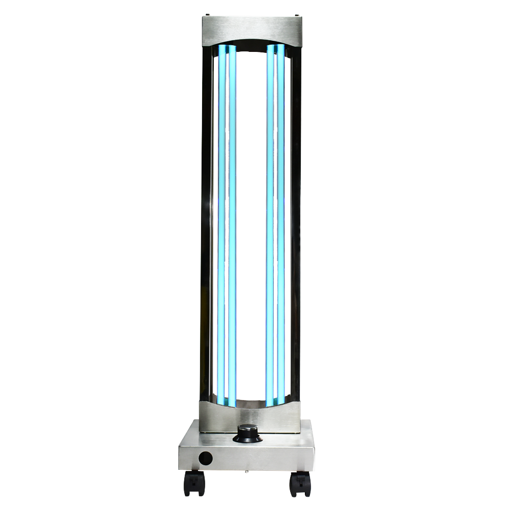 300W Esterilizador de ozono UV profesional Rueda Lámpara germicida Esterilización de luz UVC Desinfección Carro de luz UV Acero inoxidable con sensores de radar