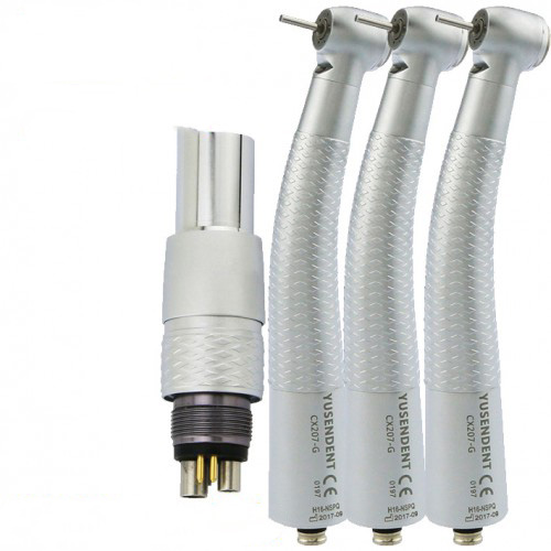 YUSENDENT® CX207-GN-PQ Fibra óptica turbina de alta velocidad NSK Compatible(Turbina dental x3 + Acoplamiento x1)