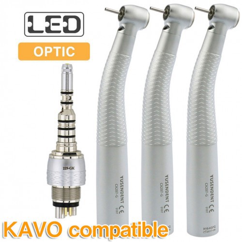 YUSENDENT® CX207-GK-PQ Fibra óptica Pieza de Mano Turbina KAVO Compatible (Turbina Dental x3 + Acoplamiento Rápido x1)