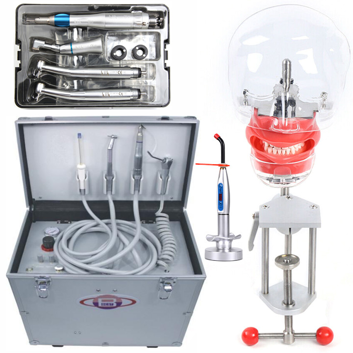 BD-402 Unidad dental portátil + lámpara de polimerización + kit de pieza de mano + cabezal de maniquí dental