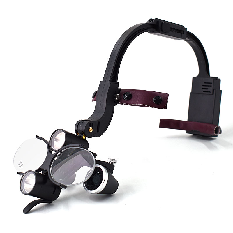 2.5X/3.5X Lupas binoculares dentales con diadema con luz frontal LED de 5W