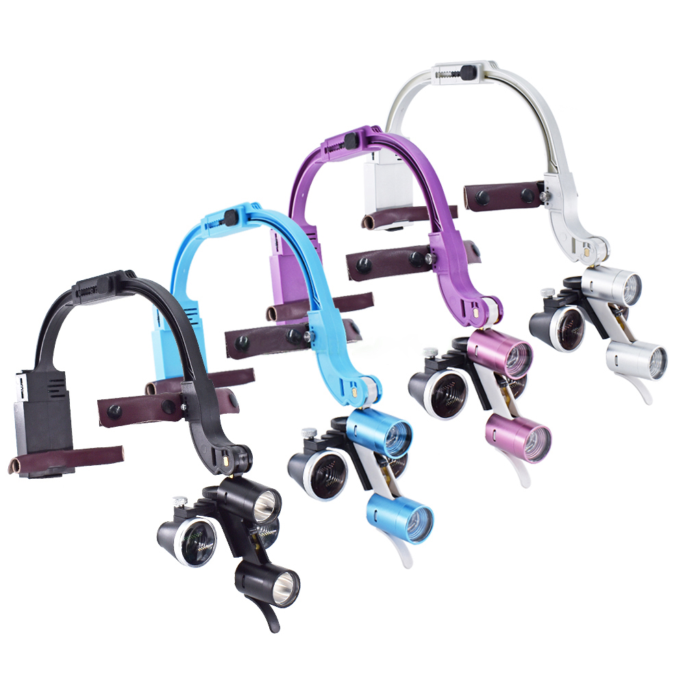 2.5X/3.5X Lupas binoculares dentales con diadema con luz frontal LED de 5W