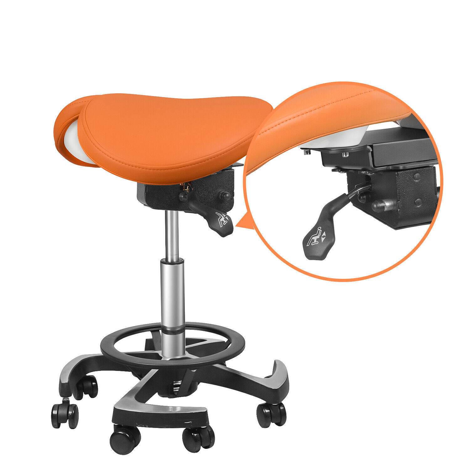 Taburete ergonómico para operador de asistente dental de cuero importado