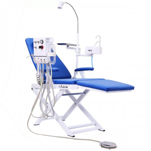 Silla Dental Portátil Plegable con Luz LED, Unidad de Turbina de Aire y Bandeja