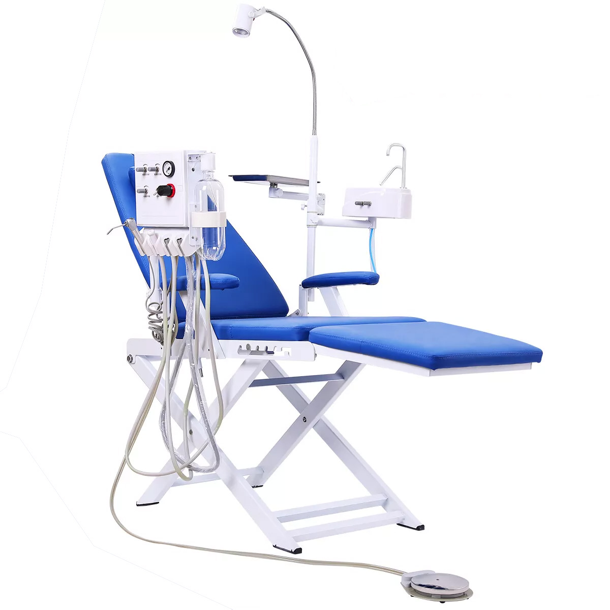 Silla Dental Portátil Plegable con Luz LED, Unidad de Turbina de Aire y Bandeja