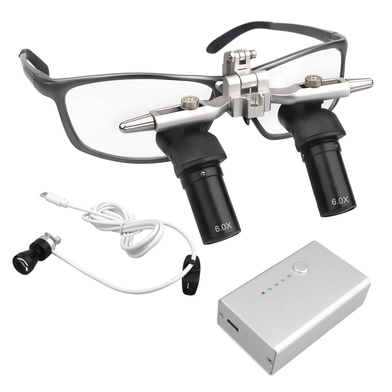 Lupa Dental Ergonómica 4.0X 5.0X 6.0X 350-450mm Tipo Flip-Up 48° con Luz LED 5W