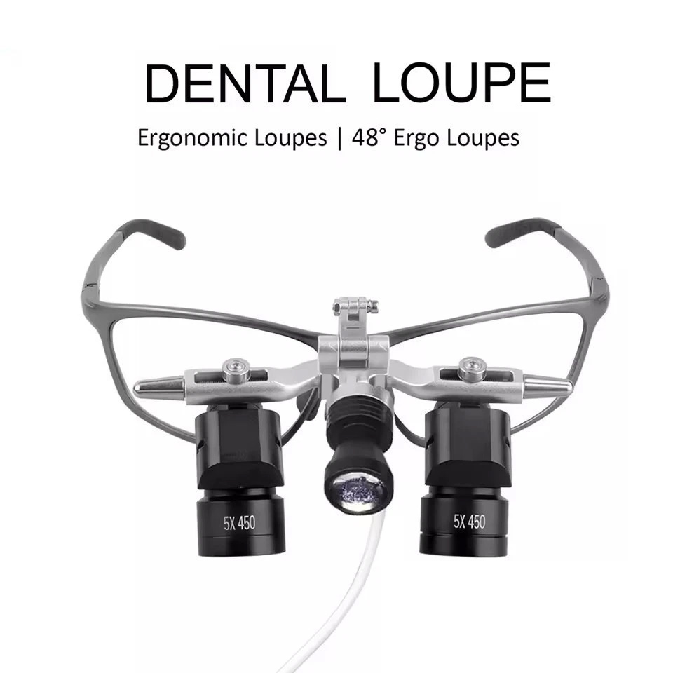 Lupa Dental Ergonómica 4.0X 5.0X 6.0X 350-450mm Tipo Flip-Up 48° con Luz LED 5W
