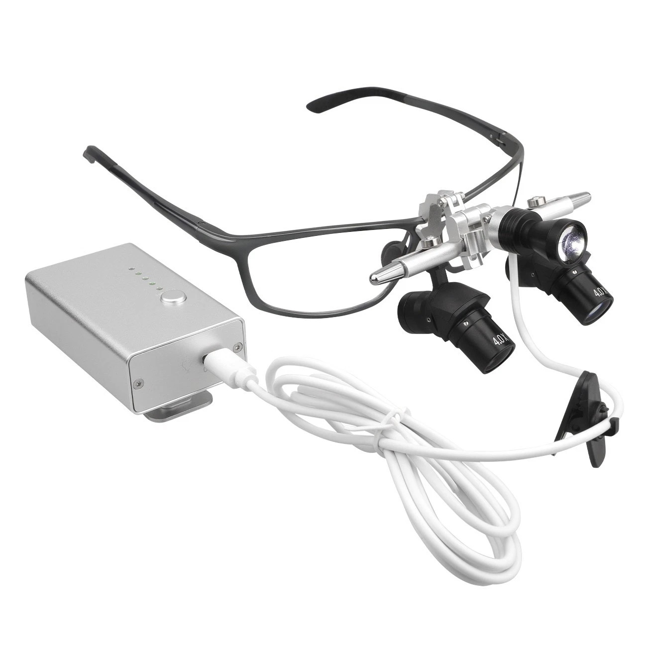 Lupa Dental Ergonómica 4.0X 5.0X 6.0X 350-450mm Tipo Flip-Up 48° con Luz LED 5W