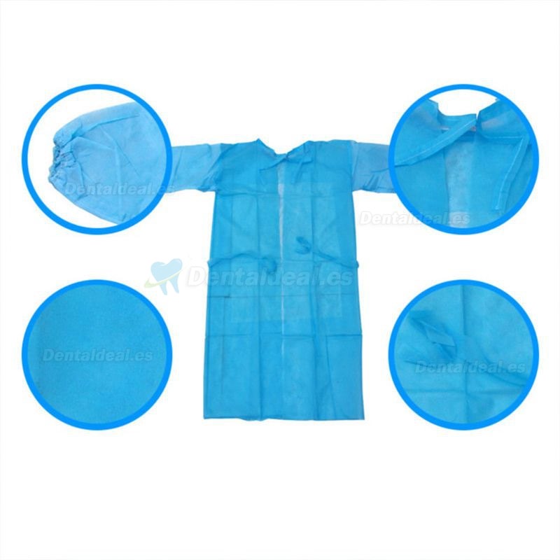 Paquete de 10 Batas de Aislamiento Desechables Azules no Tejidas Bata de Aislamiento Protectora Ropa Resistente a los Fluidos Impermeable