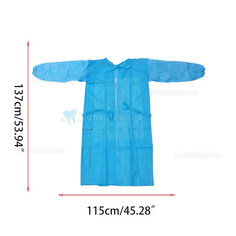 Paquete de 10 Batas de Aislamiento Desechables Azules no Tejidas Bata de Aislamiento Protectora Ropa Resistente a los Fluidos Impermeable