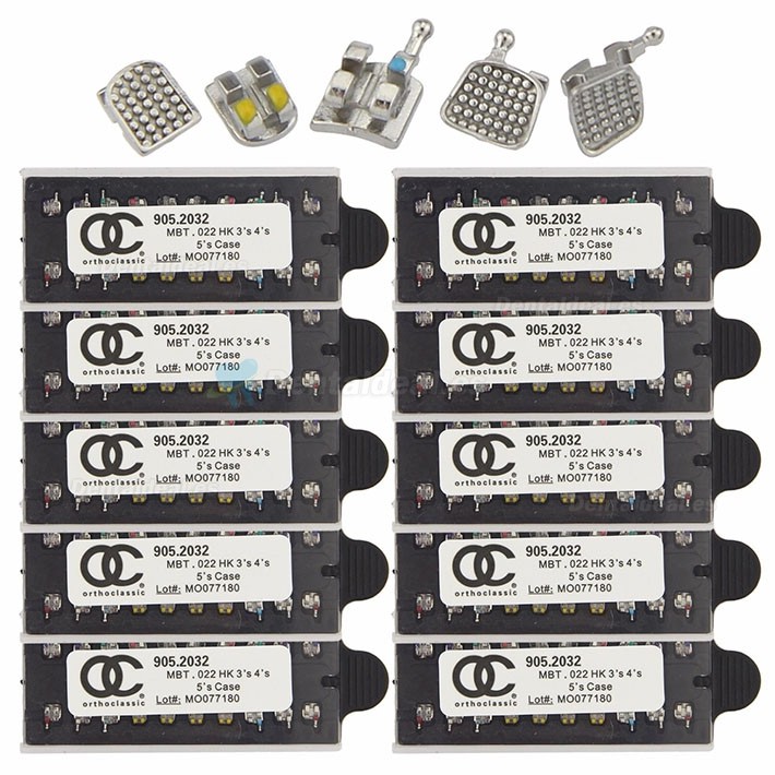 100 paquetes OC dentales de ortodoncia brackets metálico de las paréntesis MIM Mini Roth MBT 018 022 345