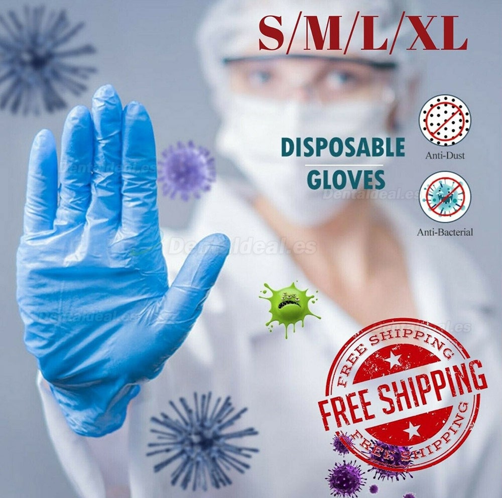 100Pcs Guantes desechables de nitrilo azul desechable sin polvo Látex de vinilo sin polvo calidad médica