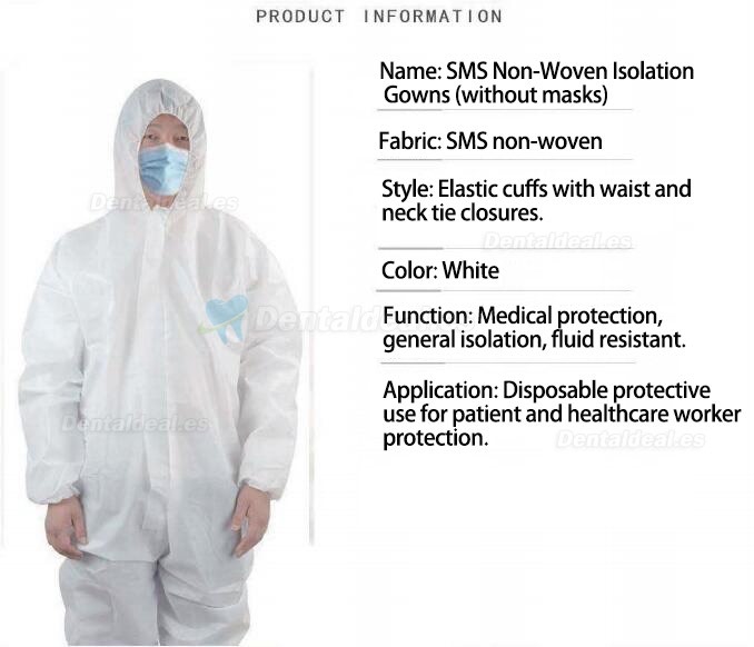 10 Pcs Batas de Aislamiento Médicas Desechables SMS no Tejido Resistente a Fluidos (sin máscaras)