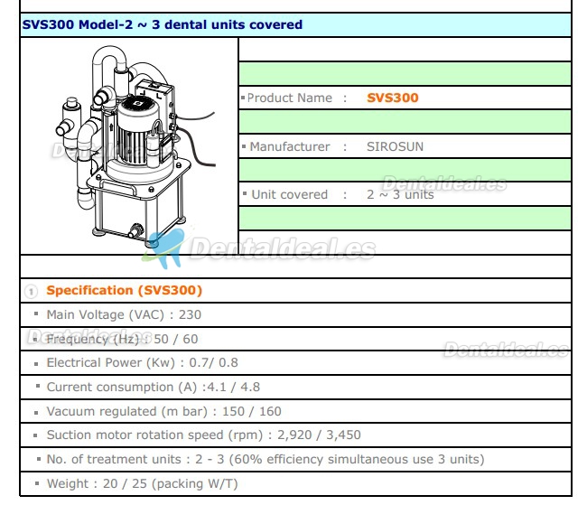 YUSENDENT® SVS300 Sistema Aspiración Dental Odontologicas 700W