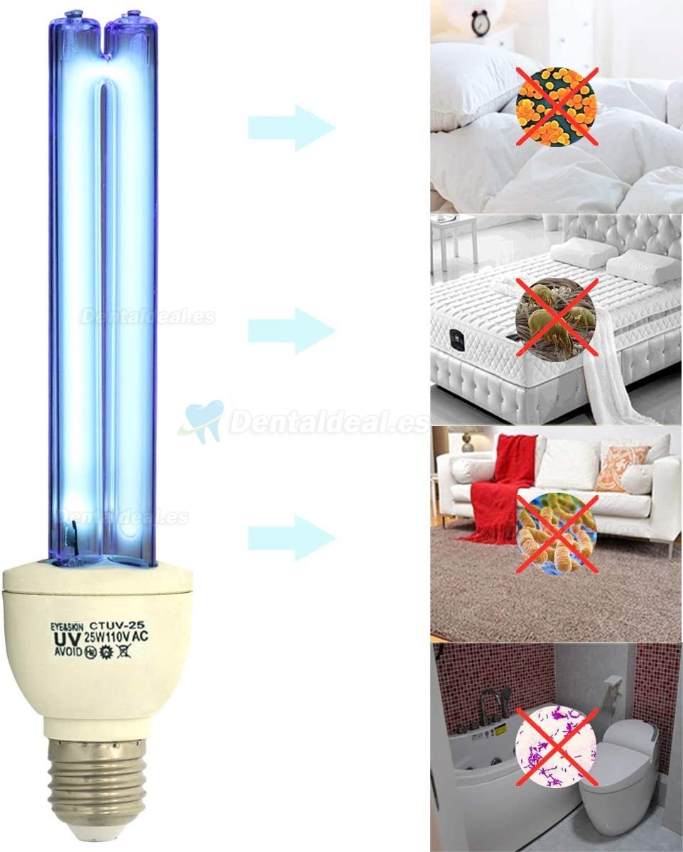 25W Quartz UVC+Ozone Germicidal Lamp Ultraviolet Light Bulb E27/E26 110v Cleans Air