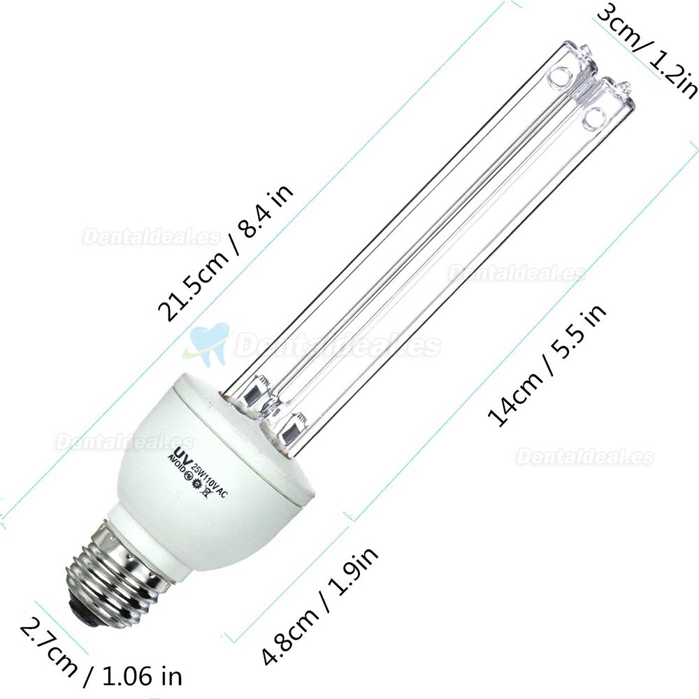 25W Quartz UVC+Ozone Germicidal Lamp Ultraviolet Light Bulb E27/E26 110v Cleans Air