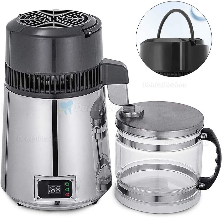 Destilador de Agua Purificador Profesional de Acero Inoxidable 4L 750W con Botella de Conexión del Filtro de Agua para Uso doméstico Laboratorio