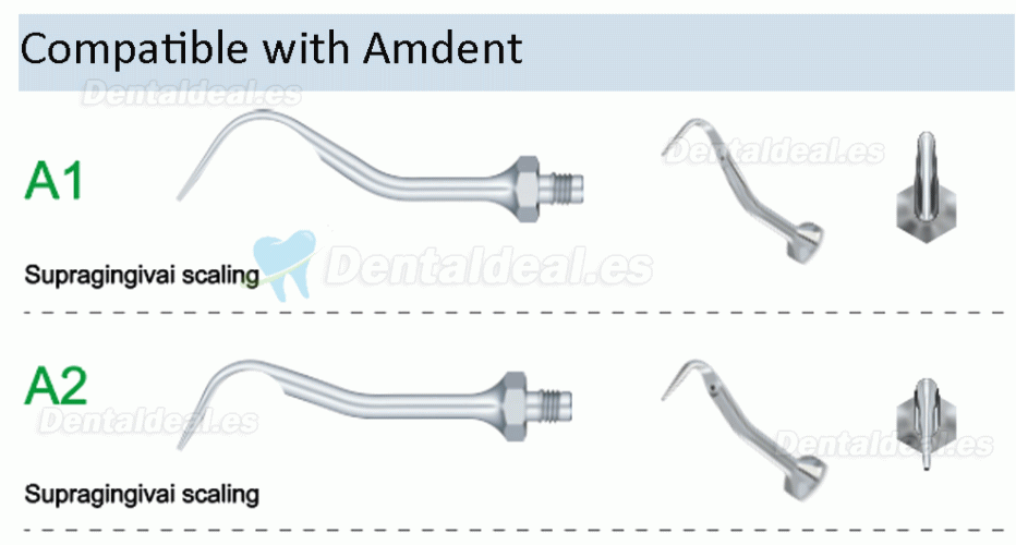 10Pcs Refine Puntas de ultrasonido A1 A2 AE1 AE2 compatible con Amdent LM Ultrasonic Scaler Handpiece