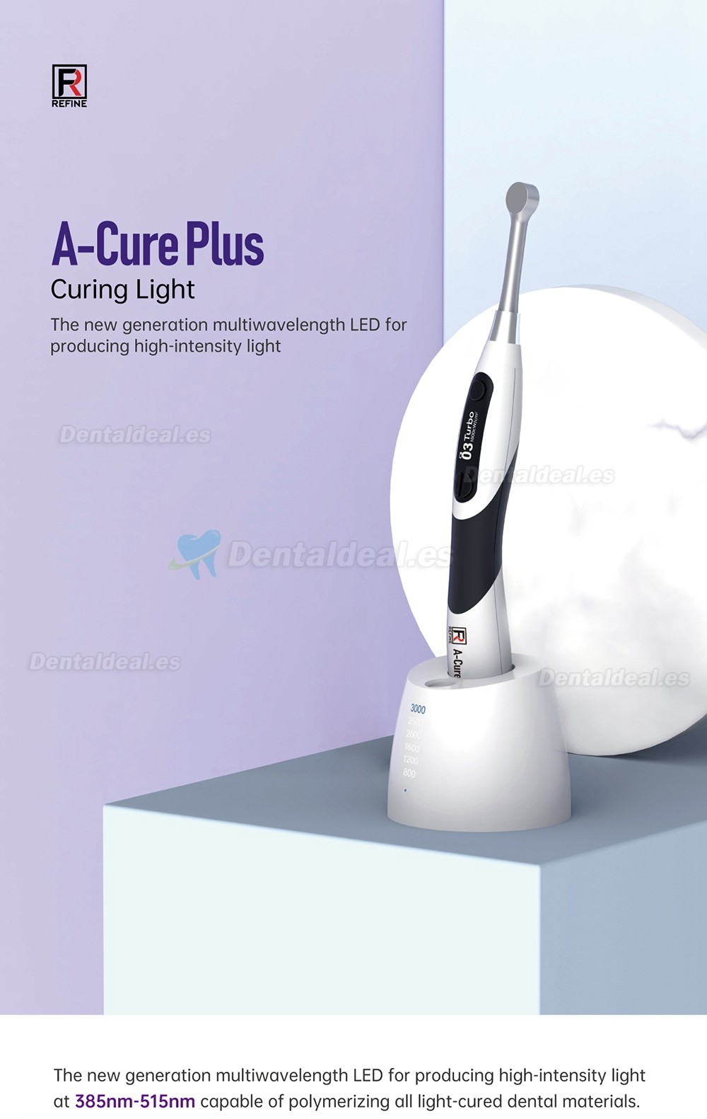 Refine A-Cure Plus Lampara Fotocurado LED con Radiómetro LED & Detección de Caries