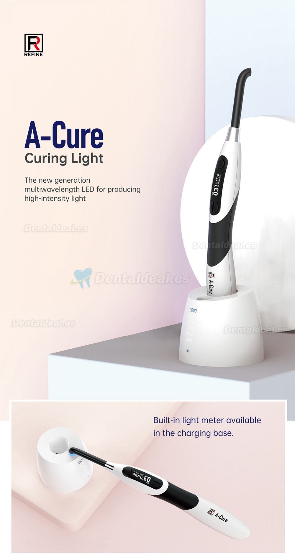 Refine A-Cure Lampara Fotocurado Inalámbrica LED con Radiómetro LED