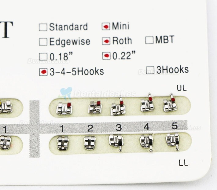 5 Paquetes Brackets Ortodoncia Brackets Metálicos Mini Roth 0.022 345 Ganchos 100 piezas