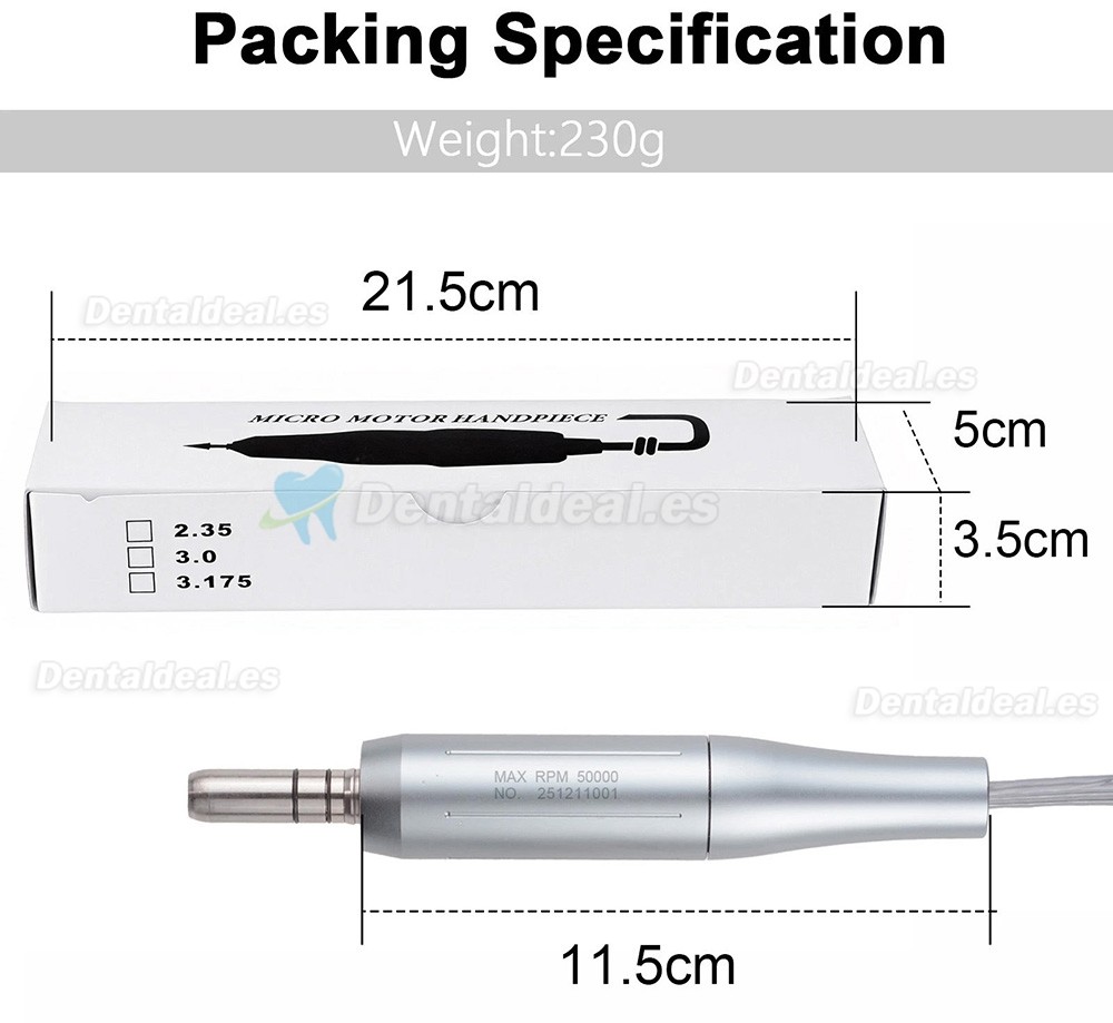 Motor El&eacute;ctrico Dental sin Escobillas Tipo E 50000 RPM para Contra-&aacute;ngulo y Pieza Recta