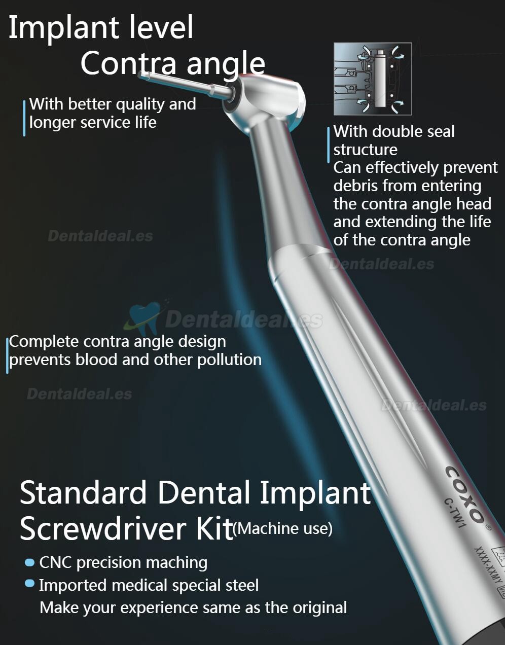 YUSENDNET COXO C-TW1 Kit de llave dinamométrica universal para implantes dentales con 16 destornilladores