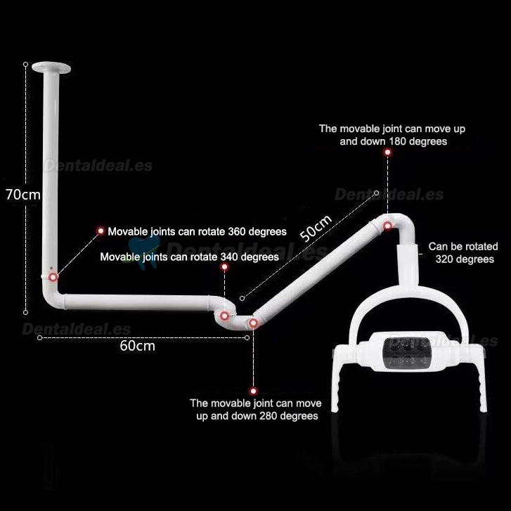 Lámpara cialitica odontológica de techo lámpara de examen operatorio LED oral sin sombras 6 LED con brazo