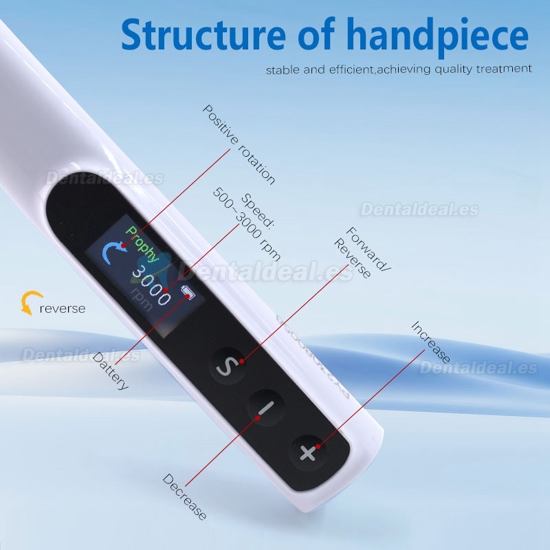 Pieza de mano de profilaxis de higiene dental eléctrica inalámbrica ajustes giratorios de 360° y 6 velocidades