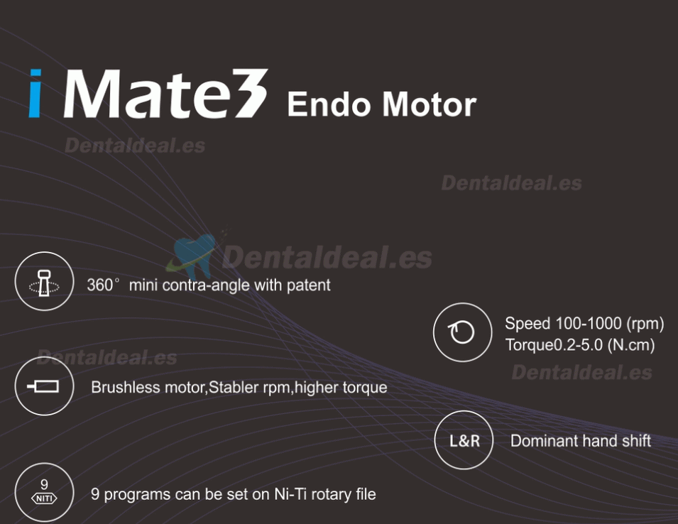 Denjoy Imate3 Motor de endodoncia dental sin escobillas mini pieza de mano contra-ángulo