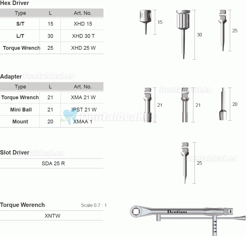 Dentium XIP Kit de instrumento de implante de Kit de controlador de mano de restauración de prótesis dental con llave dinamométrica