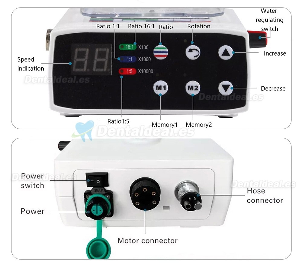 Motor dental eléctrico compatible con 1:5 / 1:1 / 16:1 contra-ángulo con suministro de agua