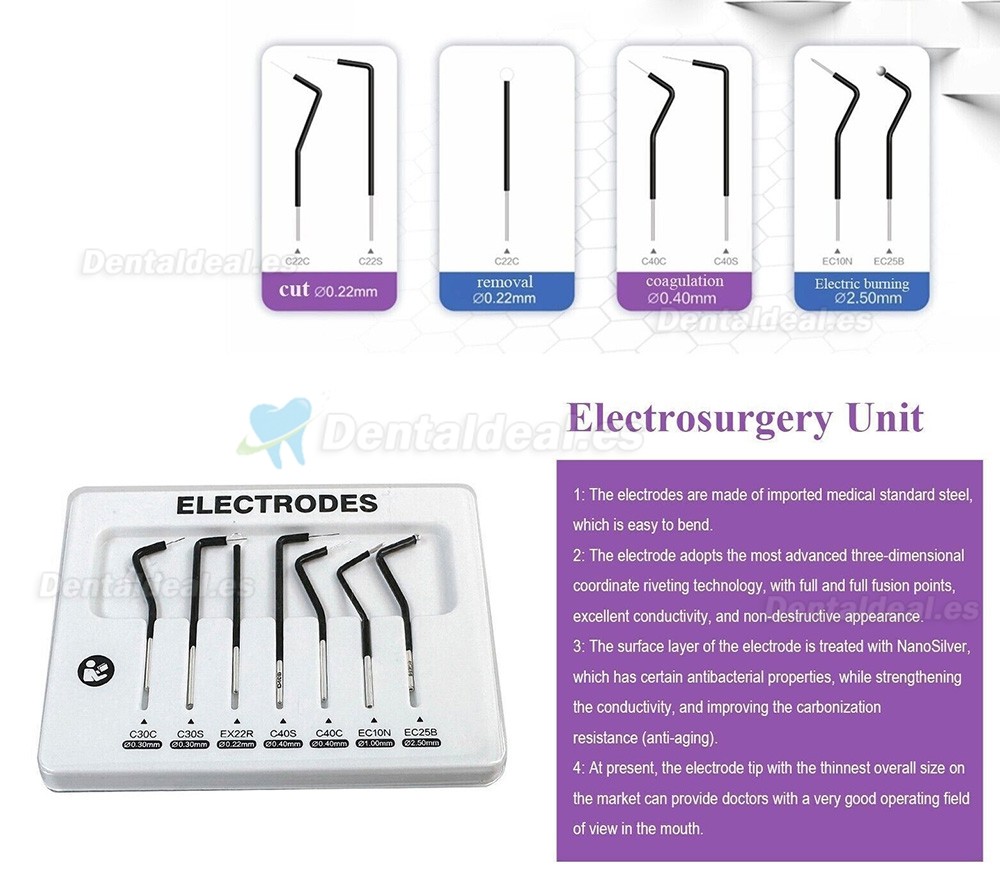 Juego de 7 puntas de repuesto para electrocirugía compatibles con unidad de electrocirugía odontológico