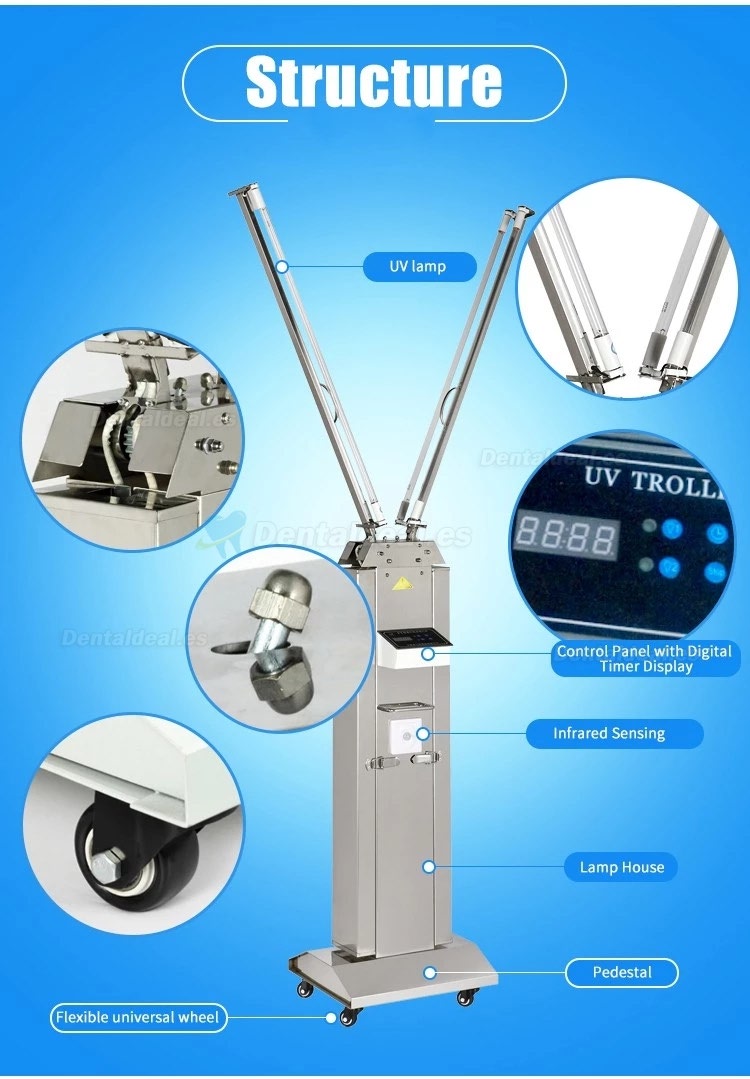 FY 120W-220W Portable UV+Ozone Disinfection Lamp Stainless Steel Trolley With Infrared Sensor