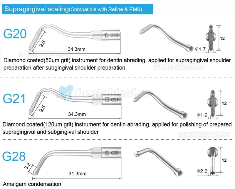 5Pcs G20 G21 G30 G31 G32 G33 G35 Puntas de ultrasonido compatible con REFINE EMS Woodpecker