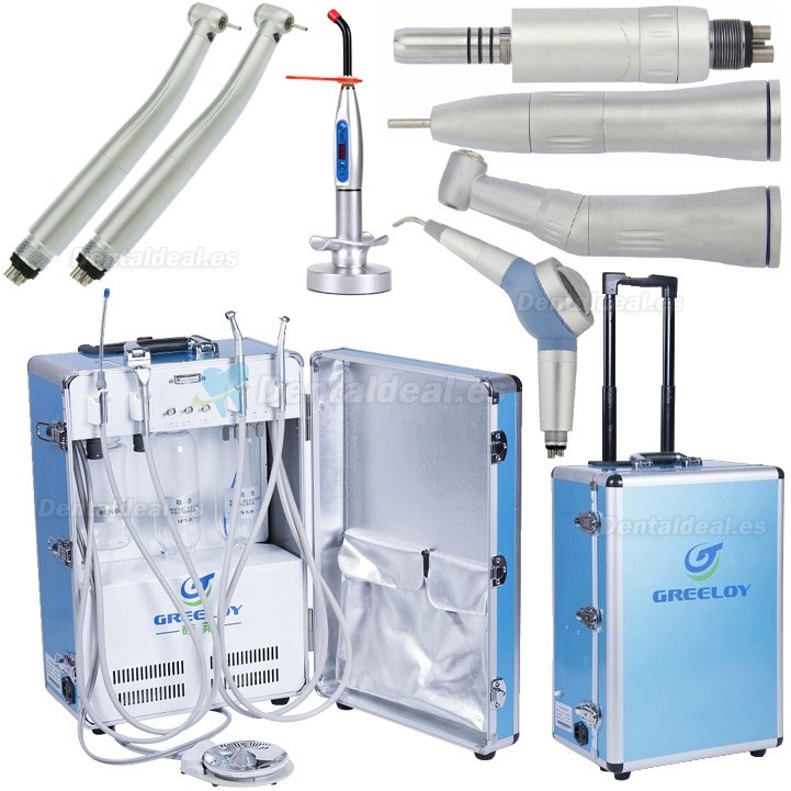 Greeloy® GU-P204 Unidad Dental Portátil + Aeropulidor Dental + Kit Pieza de mano