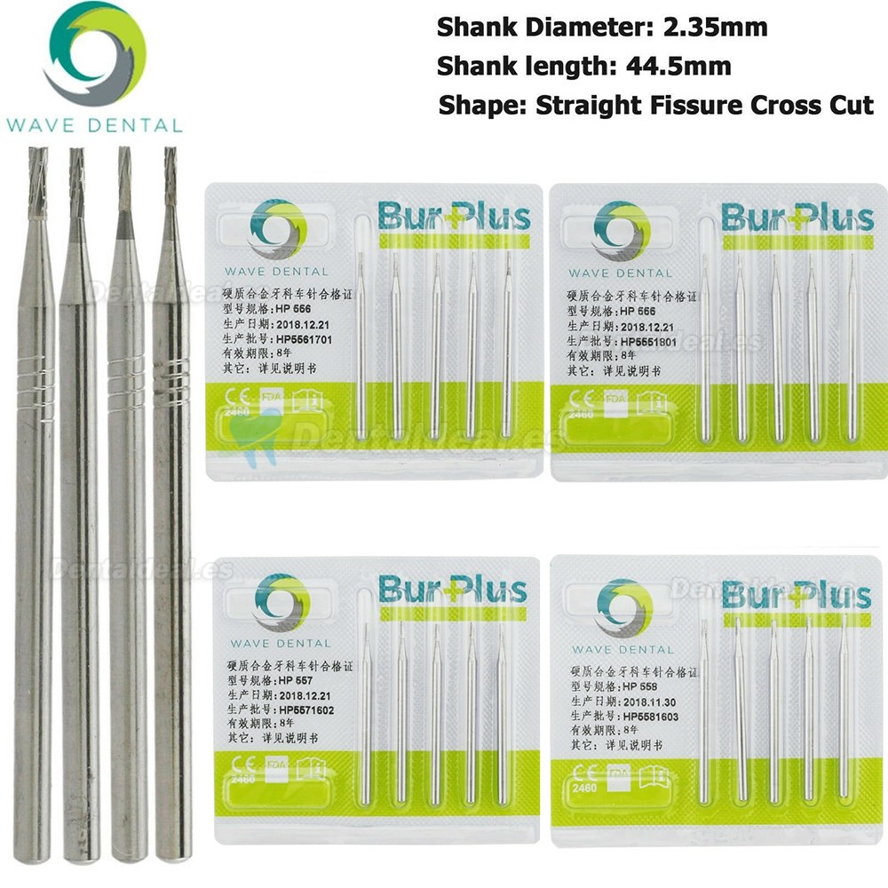 10Pcs HP 555 556 557 558 Bur Dental Carbide Straight Fissure Cross Cut Burs