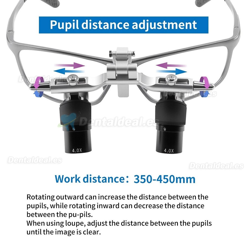 Lupa Dental Quir&uacute;rgica Ergon&oacute;mica Flip-Up 4.0X 5.0X 6.0X 350-450 mm