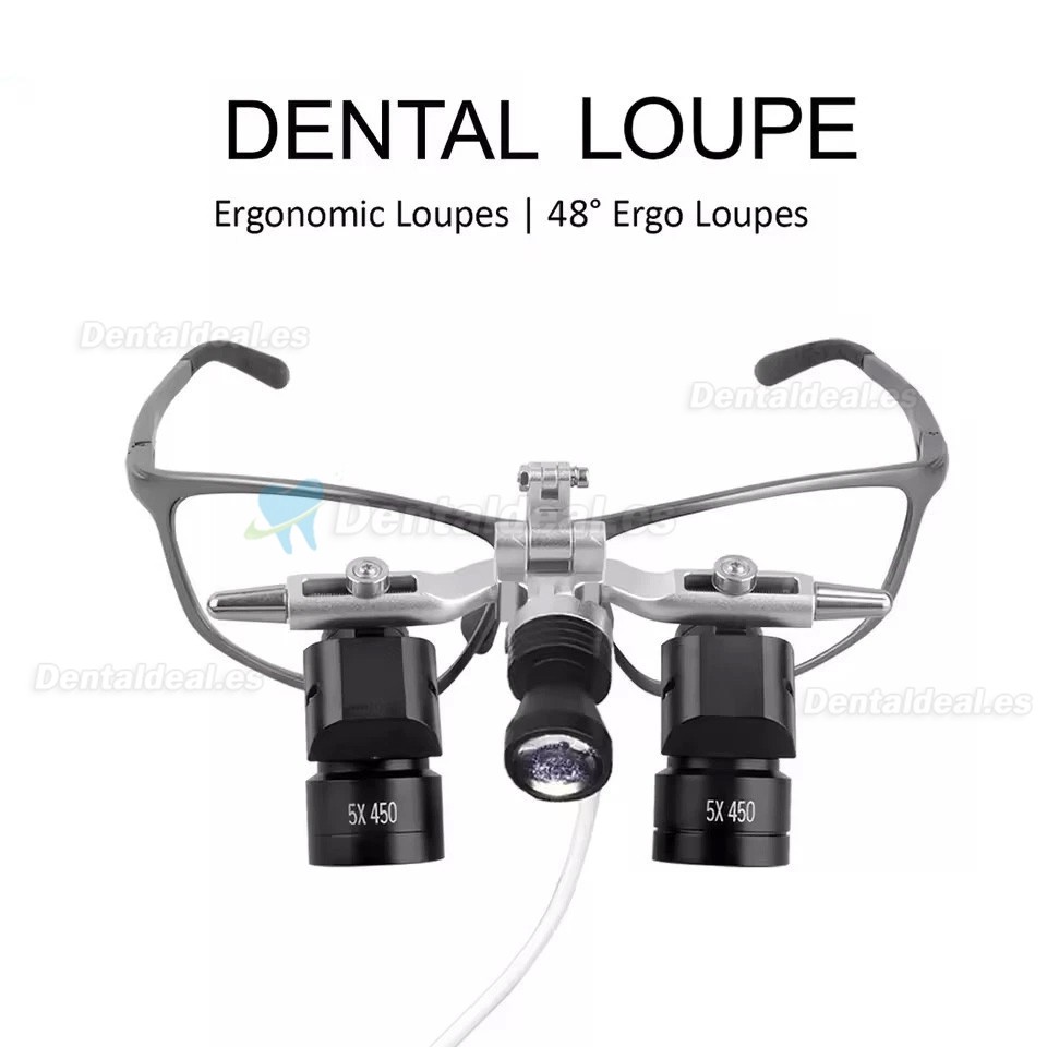 Lupa Dental Ergon&oacute;mica 4.0X 5.0X 6.0X 350-450mm Tipo Flip-Up 48&deg; con Luz LED 5W